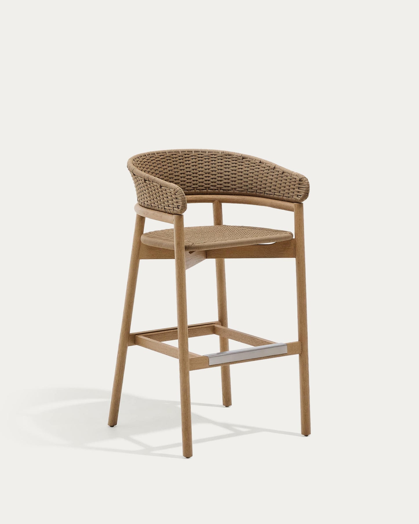 Sgabello Arinella in legno massiccio di acacia finitura naturale e corda beige 75 cm