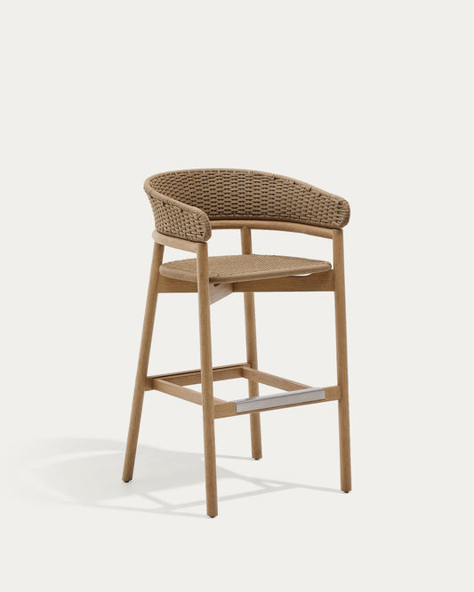 Sgabello Arinella in legno massiccio di acacia finitura naturale e corda beige 75 cm