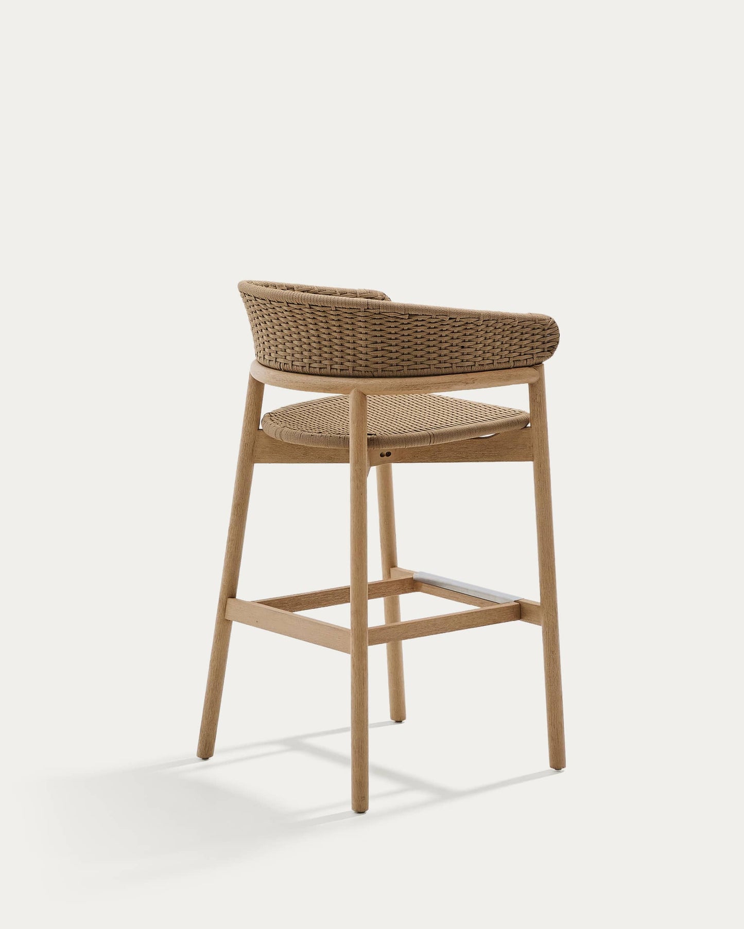 Sgabello Arinella in legno massiccio di acacia finitura naturale e corda beige 75 cm