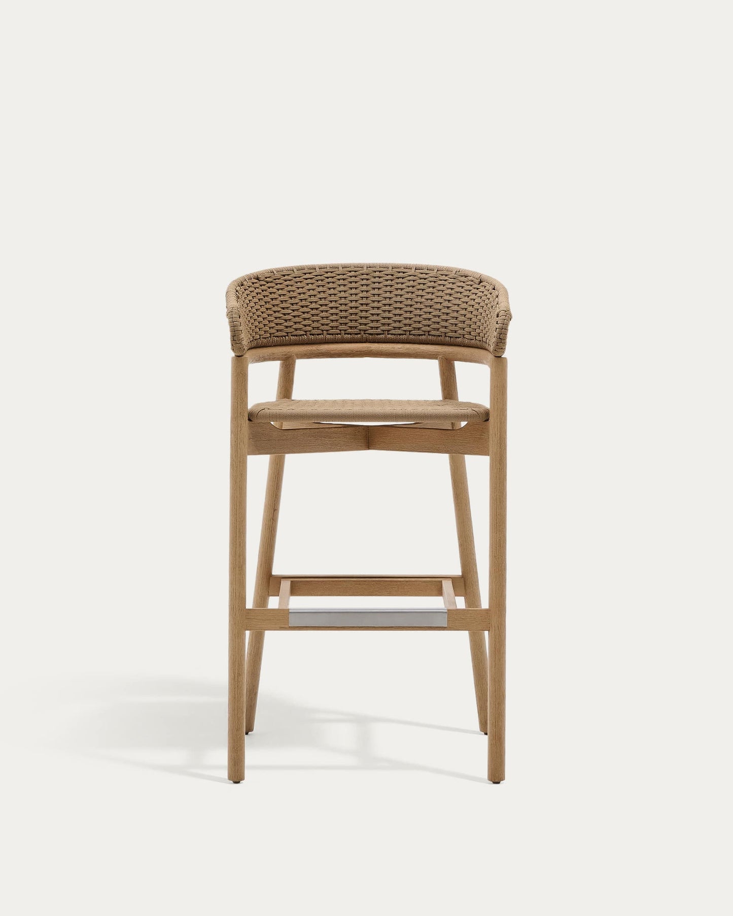 Sgabello Arinella in legno massiccio di acacia finitura naturale e corda beige 75 cm