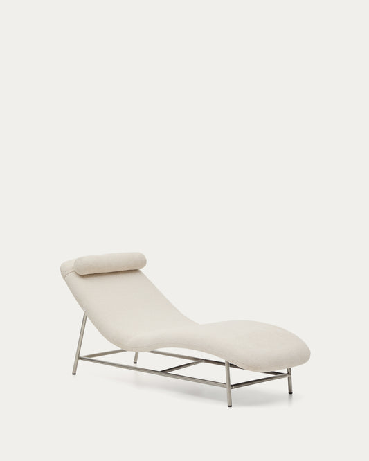Divano Osla in ciniglia beige con gambe in acciaio inox spazzolato 175 cm