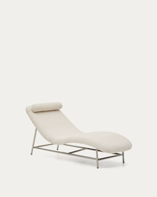 Divano Osla in ciniglia beige con gambe in acciaio inox spazzolato 175 cm
