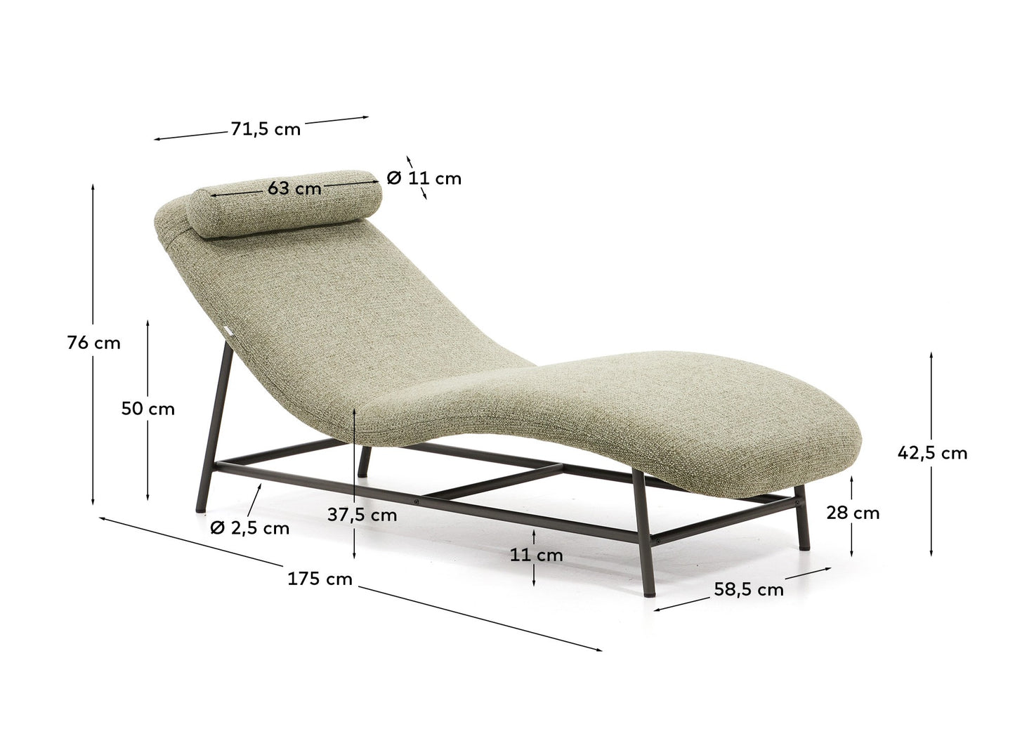 Divano Osla in ciniglia verde con gambe in acciaio inox spazzolato grafite 174 cm