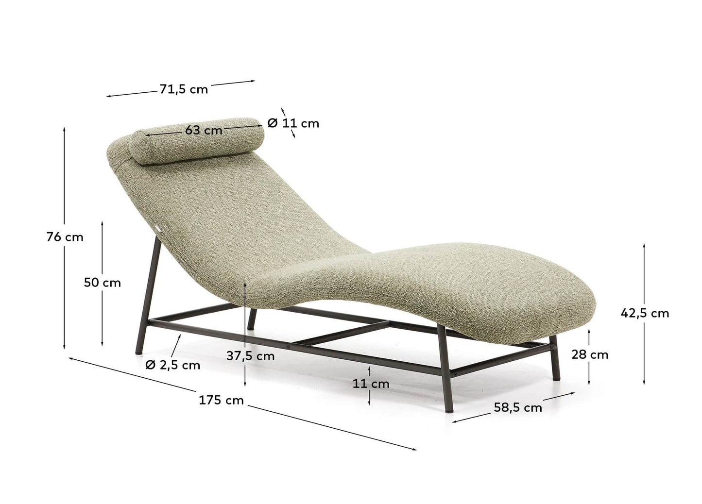 Divano Osla in ciniglia verde con gambe in acciaio inox spazzolato grafite 174 cm