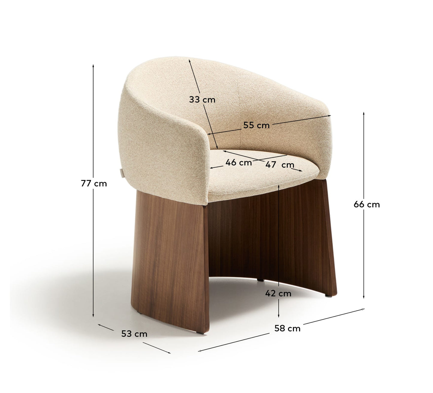 Sedia Bosca in ciniglia beige e impiallacciatura in noce