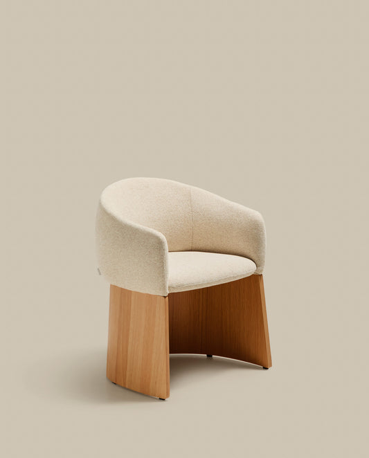 Sedia Bosca in ciniglia beige e impiallacciatura in rovere
