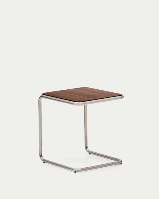 Tavolino da appoggio Tarsel in impiallacciato di noce con struttura in acciaio inox spazzolato 42 x 47 cm