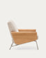 Poltrona Amsen beige in compensato di rovere e gambe in acciaio inox spazzolato