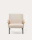 Poltrona Amsen beige in compensato di rovere e gambe in acciaio inox spazzolato