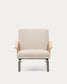 Poltrona Amsen beige in compensato di rovere e gambe in acciaio inox spazzolato
