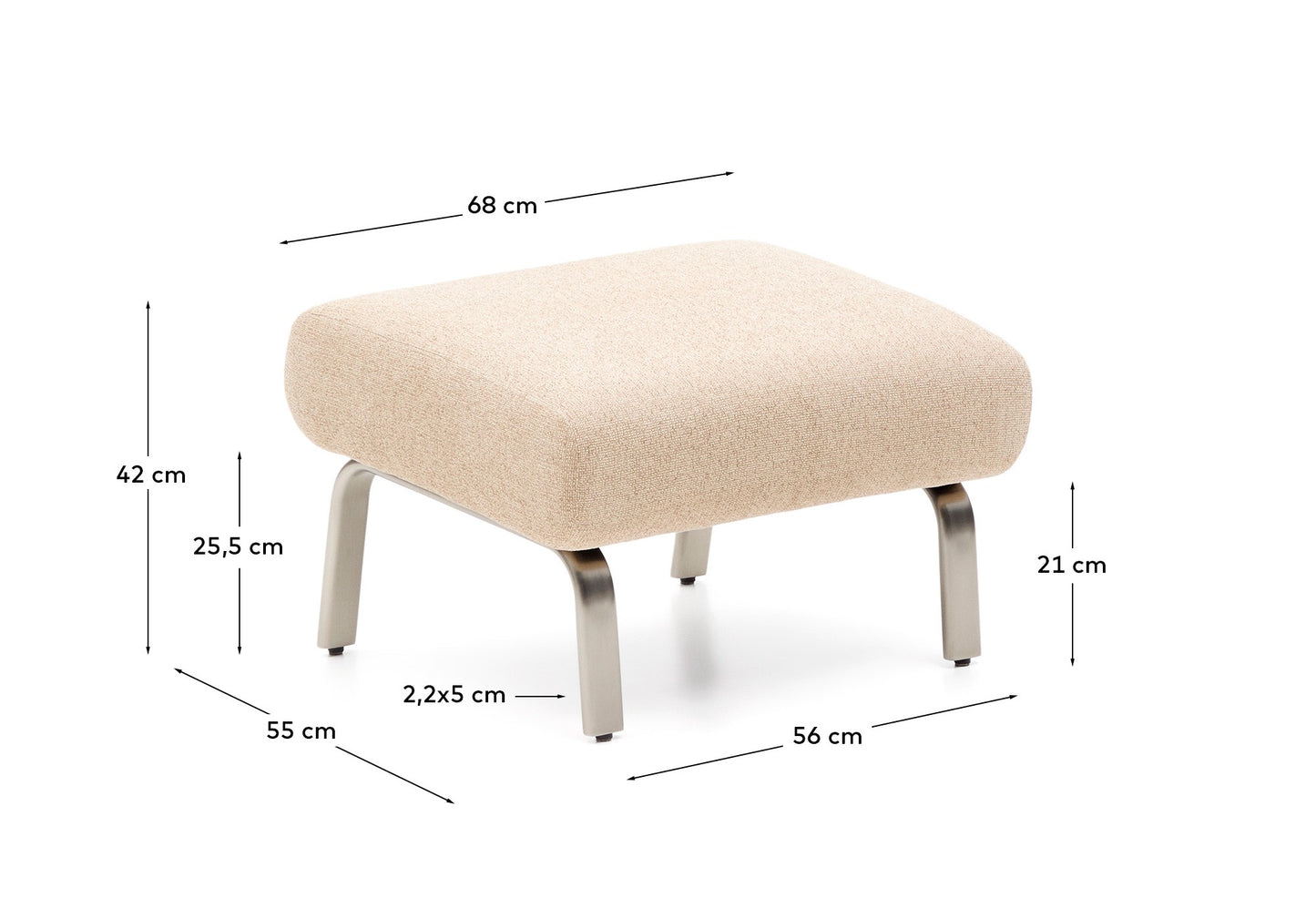 Poggiapiedi Amsen marrone chiaro con gambe in acciaio inox spazzolato 68 x 55 cm