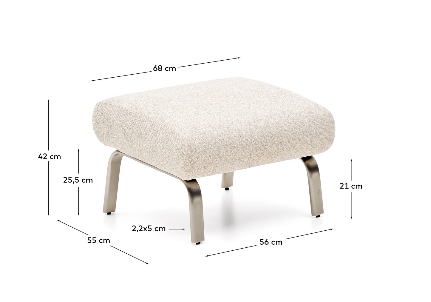 Poggiapiedi Amsen beige con gambe in acciaio inox spazzolato 68 x 55 cm