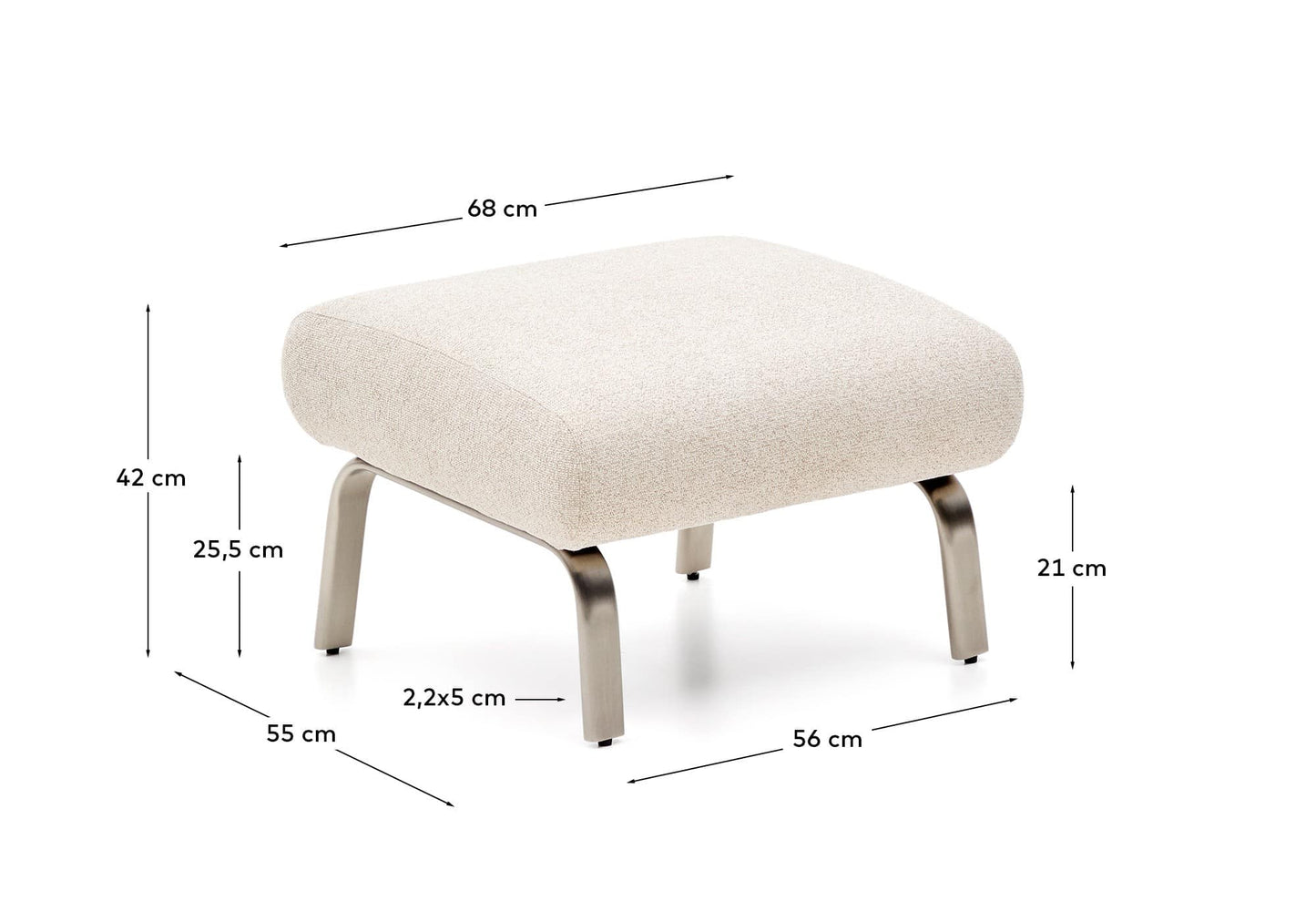 Poggiapiedi Amsen beige con gambe in acciaio inox spazzolato 68 x 55 cm