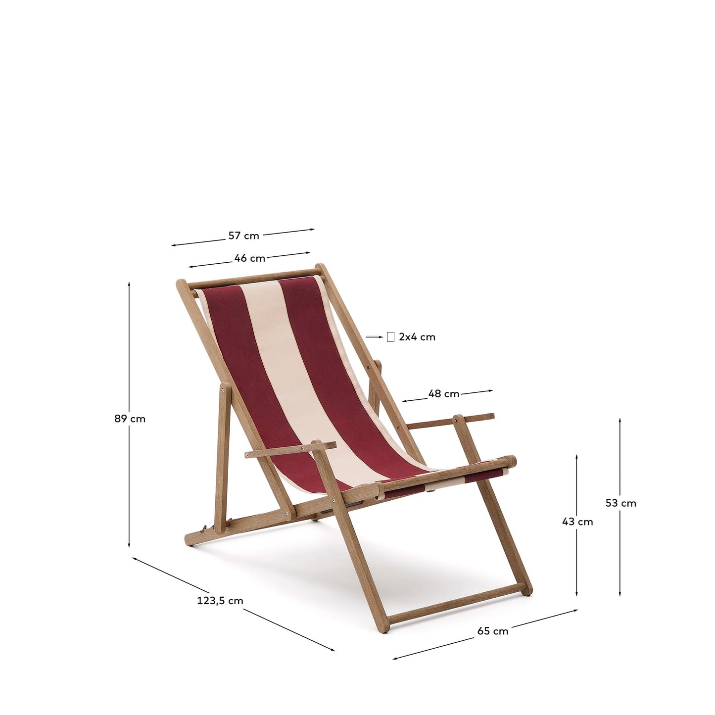 Amaca pieghevole da esterno Vilara a righe bordeaux e beige in legno massiccio di acacia