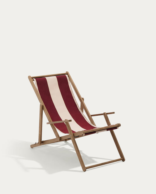 Amaca pieghevole da esterno Vilara a righe bordeaux e beige in legno massiccio di acacia