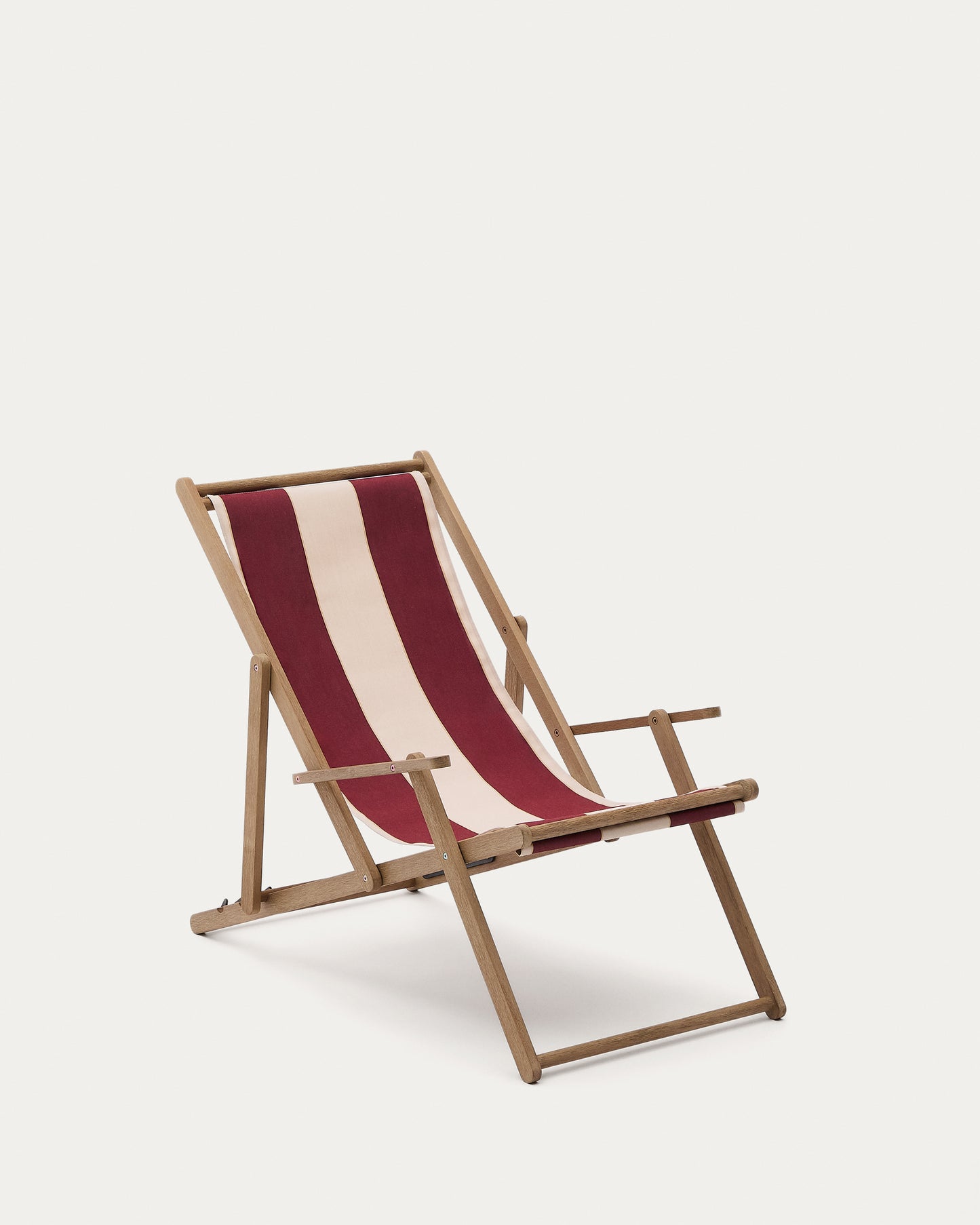 Amaca pieghevole da esterno Vilara a righe bordeaux e beige in legno massiccio di acacia