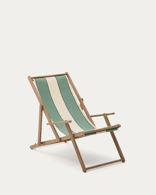 Amaca pieghevole da esterno Vilara a righe verdi e beige in legno massiccio di acacia