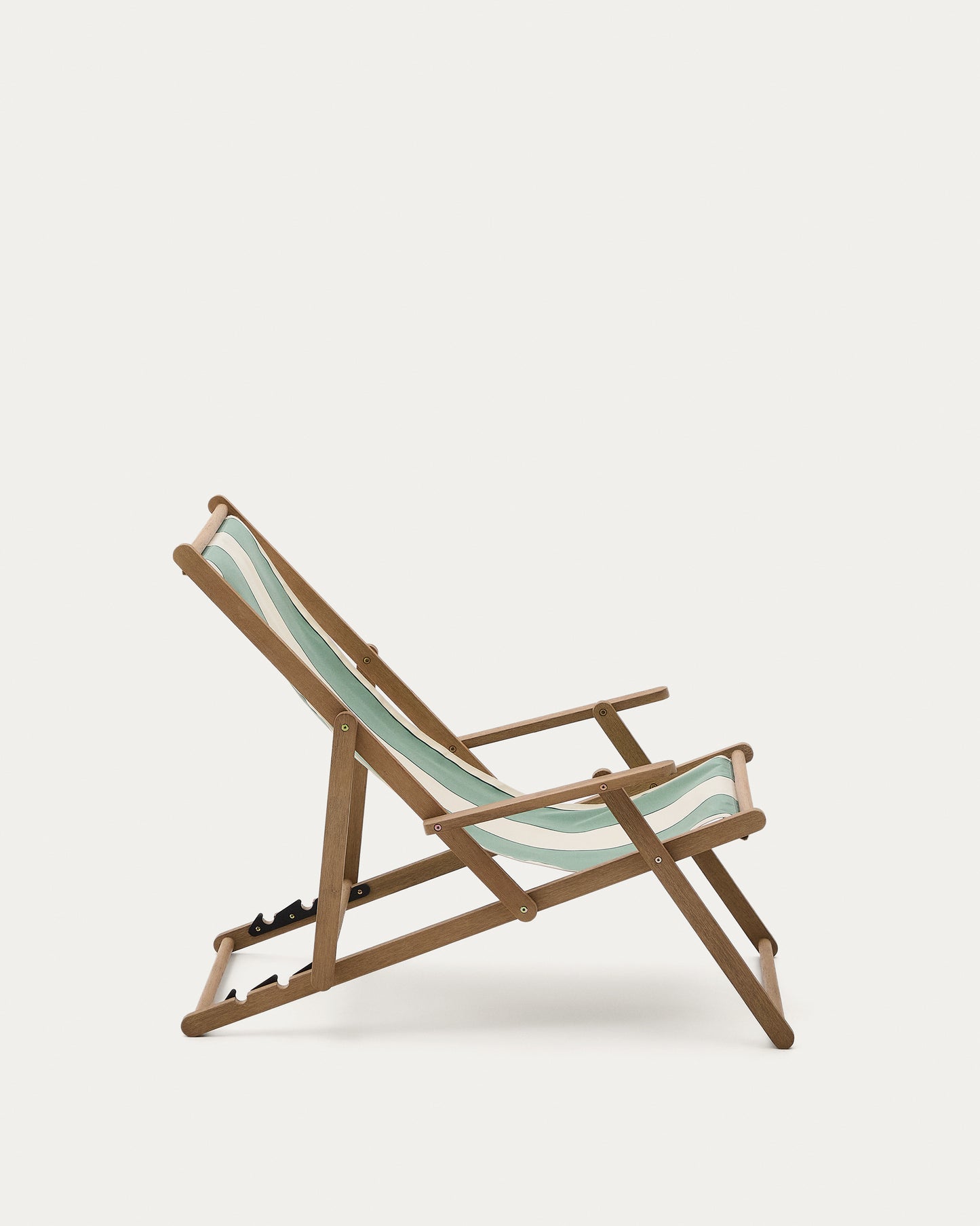 Amaca pieghevole da esterno Vilara a righe verdi e beige in legno massiccio di acacia