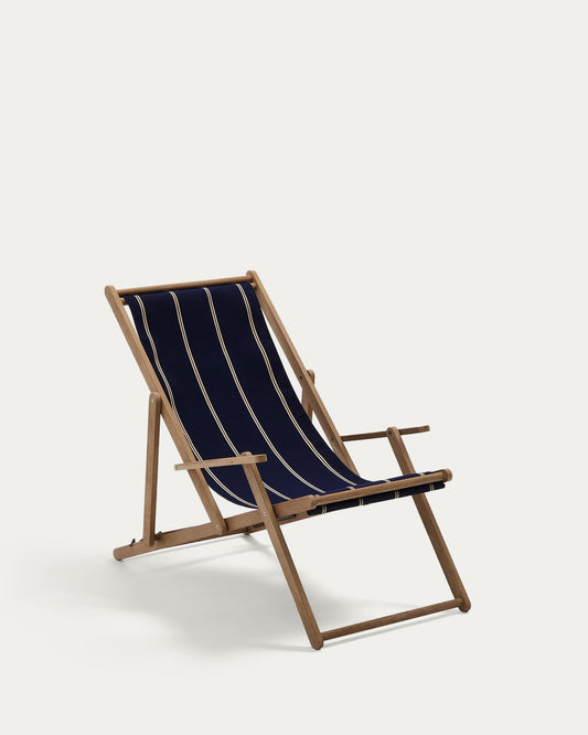 Amaca pieghevole da esterno Vilara a righe blu e beige in legno massiccio di acacia