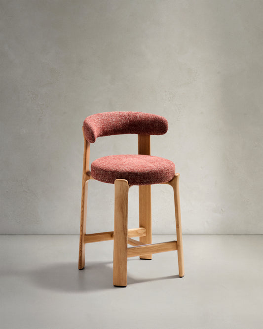 Sgabello Granite in ciniglia terracotta e legno massiccio di frassino con finitura in tonalità naturale 65 cm