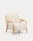Poltrona Sylo in ciniglia beige e legno massiccio di frassino con finitura naturale