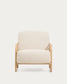 Poltrona Sylo in ciniglia beige e legno massiccio di frassino con finitura naturale