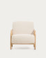 Poltrona Sylo in ciniglia beige e legno massiccio di frassino con finitura naturale
