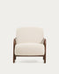 Poltrona Sylo in ciniglia beige e legno massiccio di frassino con finitura color noce