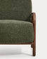Poltrona Sylo in ciniglia verde scuro e legno massiccio di frassino con finitura color noce