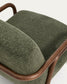 Poltrona Sylo in ciniglia verde scuro e legno massiccio di frassino con finitura color noce