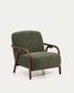 Poltrona Sylo in ciniglia verde scuro e legno massiccio di frassino con finitura color noce