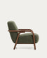Poltrona Sylo in ciniglia verde scuro e legno massiccio di frassino con finitura color noce