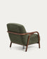 Poltrona Sylo in ciniglia verde scuro e legno massiccio di frassino con finitura color noce