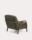 Poltrona Sylo in ciniglia verde scuro e legno massiccio di frassino con finitura color noce