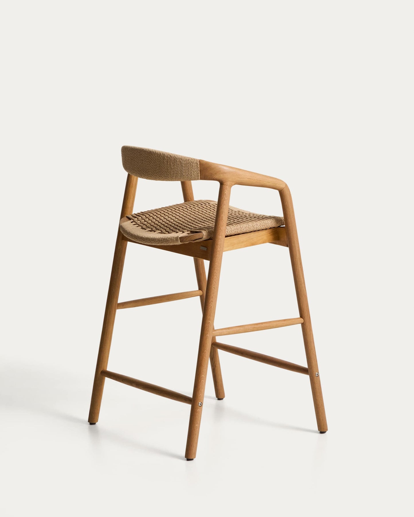 Sgabello Derile in legno di rovere massiccio con finitura in tonalità naturale e corda di carta beige FSC Mix Credit 65 cm
