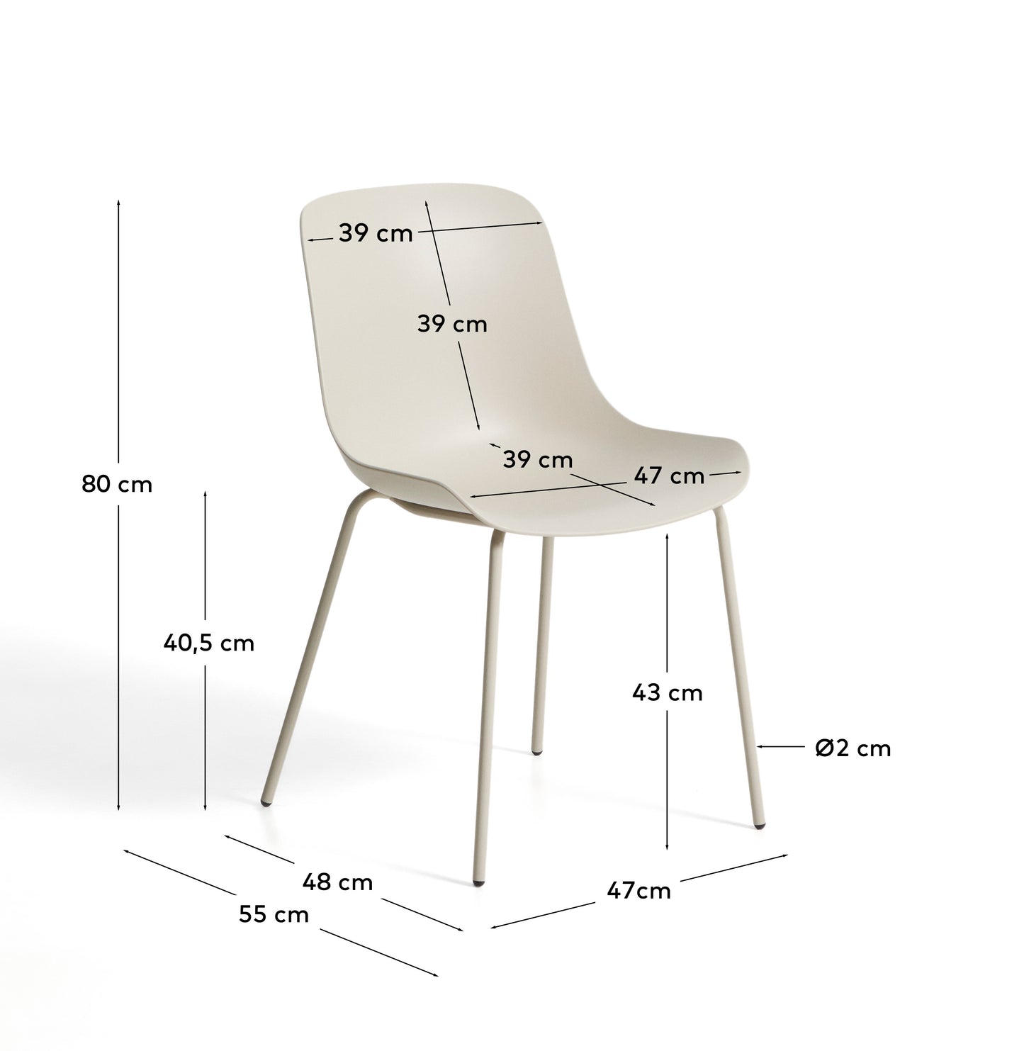 Sedia Altea beige e gambe in acciaio con finitura beige