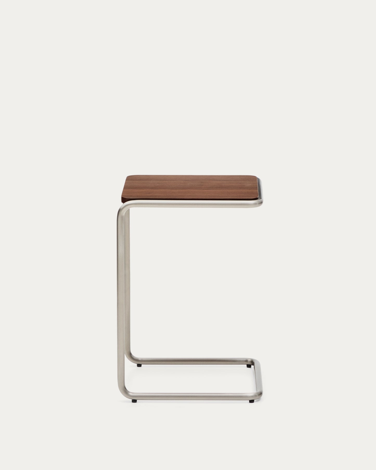 Tavolino da appoggio Tarsel in impiallacciato di noce con struttura in acciaio inox spazzolato 42 x 60 cm