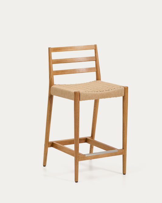 Sgabello Analy schienale legno massello di rovere finitura tono naturale e seduta corda 65 cm