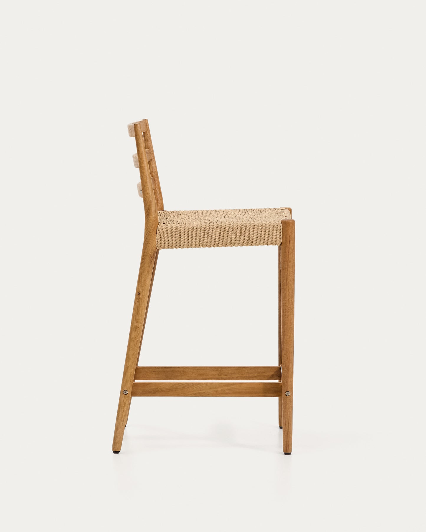 Sgabello Analy schienale legno massello di rovere finitura tono naturale e seduta corda 65 cm