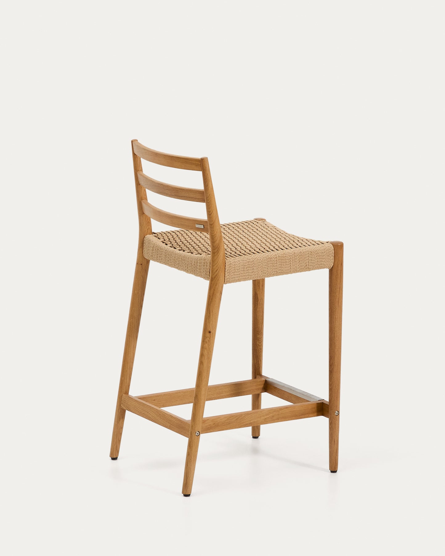 Sgabello Analy schienale legno massello di rovere finitura tono naturale e seduta corda 65 cm