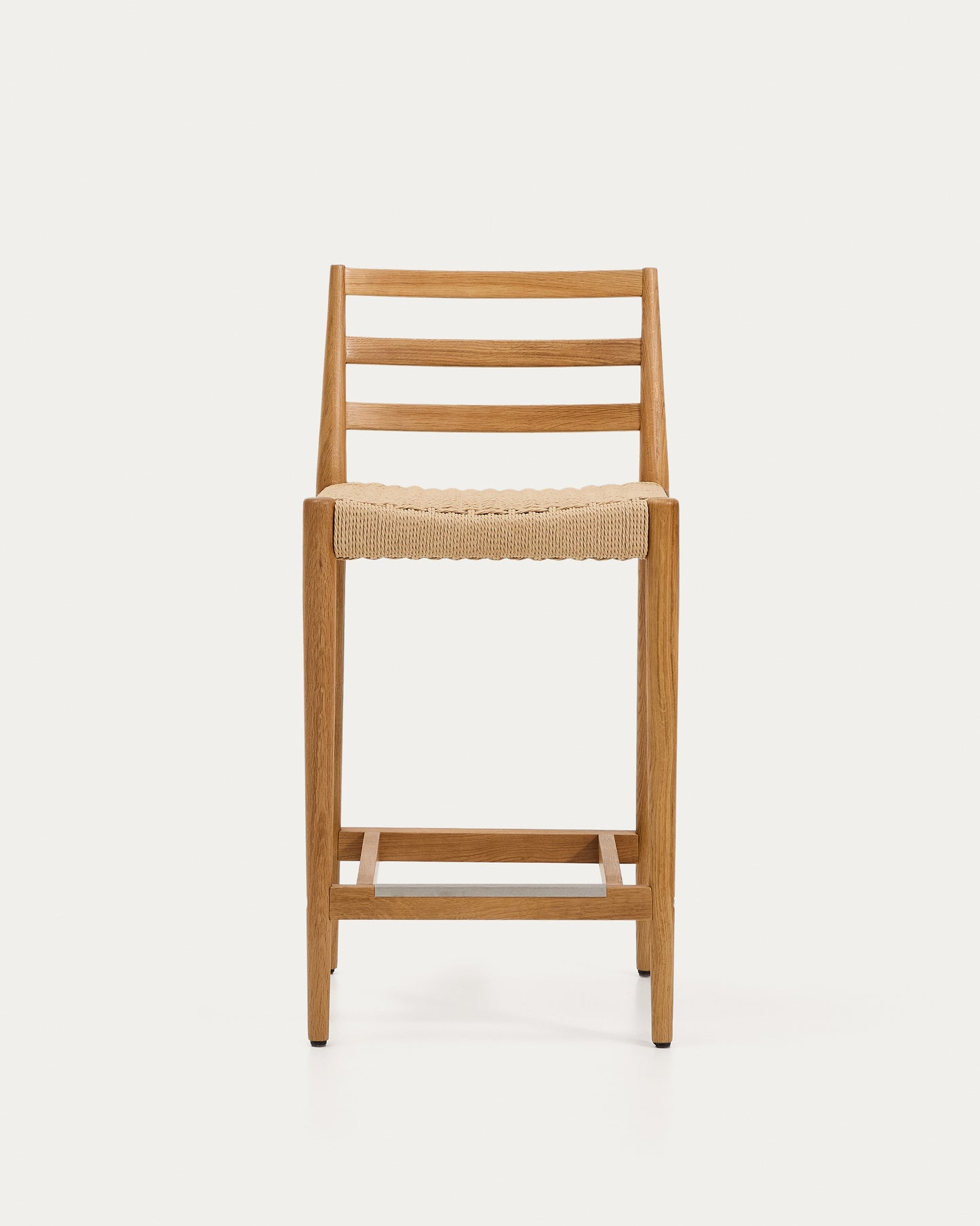 Sgabello Analy schienale legno massello di rovere finitura tono naturale e seduta corda 65 cm