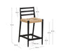 Sgabello Analy con schienale in legno massello di rovere con finitura in nero e seduta in corda da 65 cm