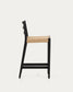 Sgabello Analy con schienale in legno massello di rovere con finitura in nero e seduta in corda da 65 cm