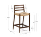 Sgabello Analy con schienale in legno massello di rovere con finitura noce e seduta in corda, 65 cm