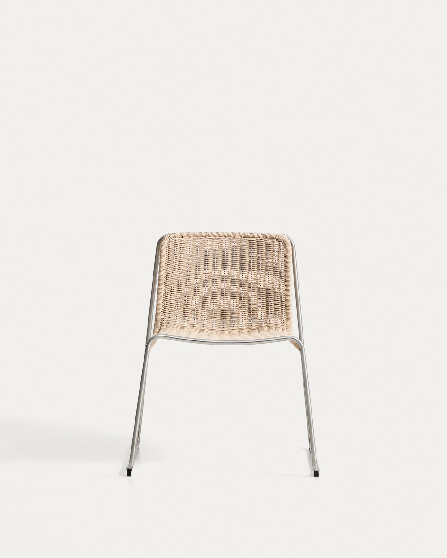 Sedia impilabile Tavari in corda sintetica beige e acciaio inox spazzolato