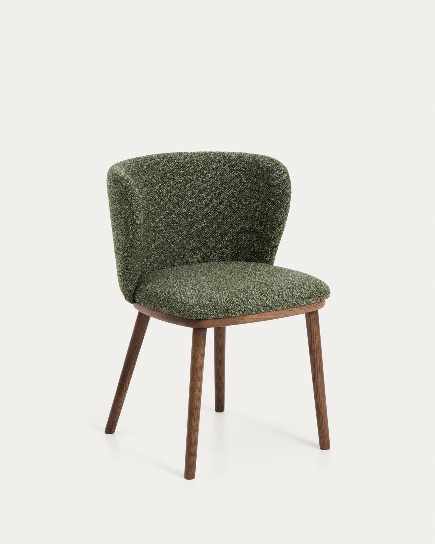 Sedia Ciselia in ciniglia spessa verde scuro e gambe in legno massiccio di frassino con finitura noce