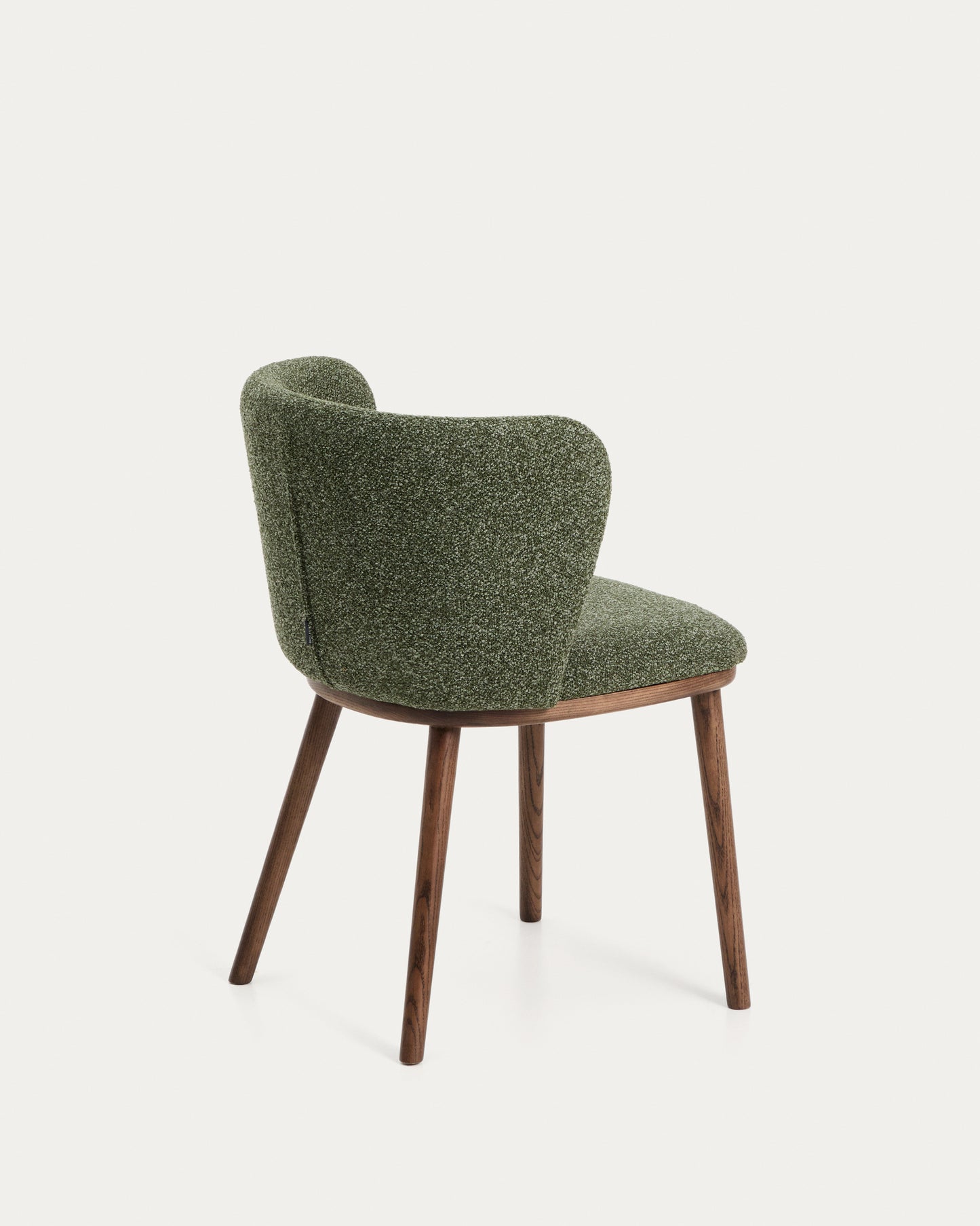 Sedia Ciselia in ciniglia spessa verde scuro e gambe in legno massiccio di frassino con finitura noce