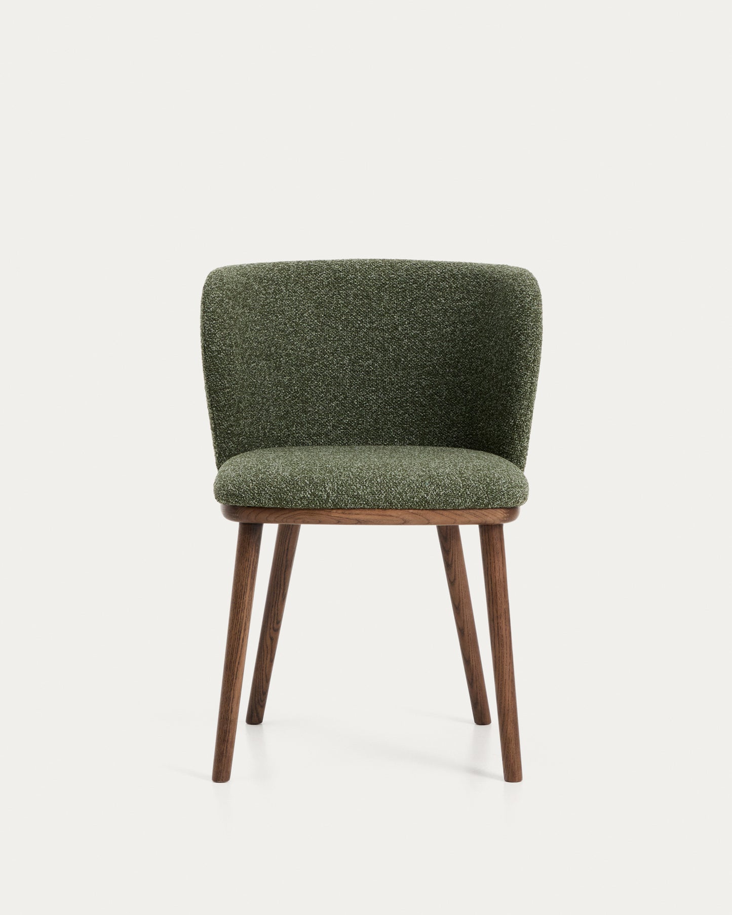 Sedia Ciselia in ciniglia spessa verde scuro e gambe in legno massiccio di frassino con finitura noce