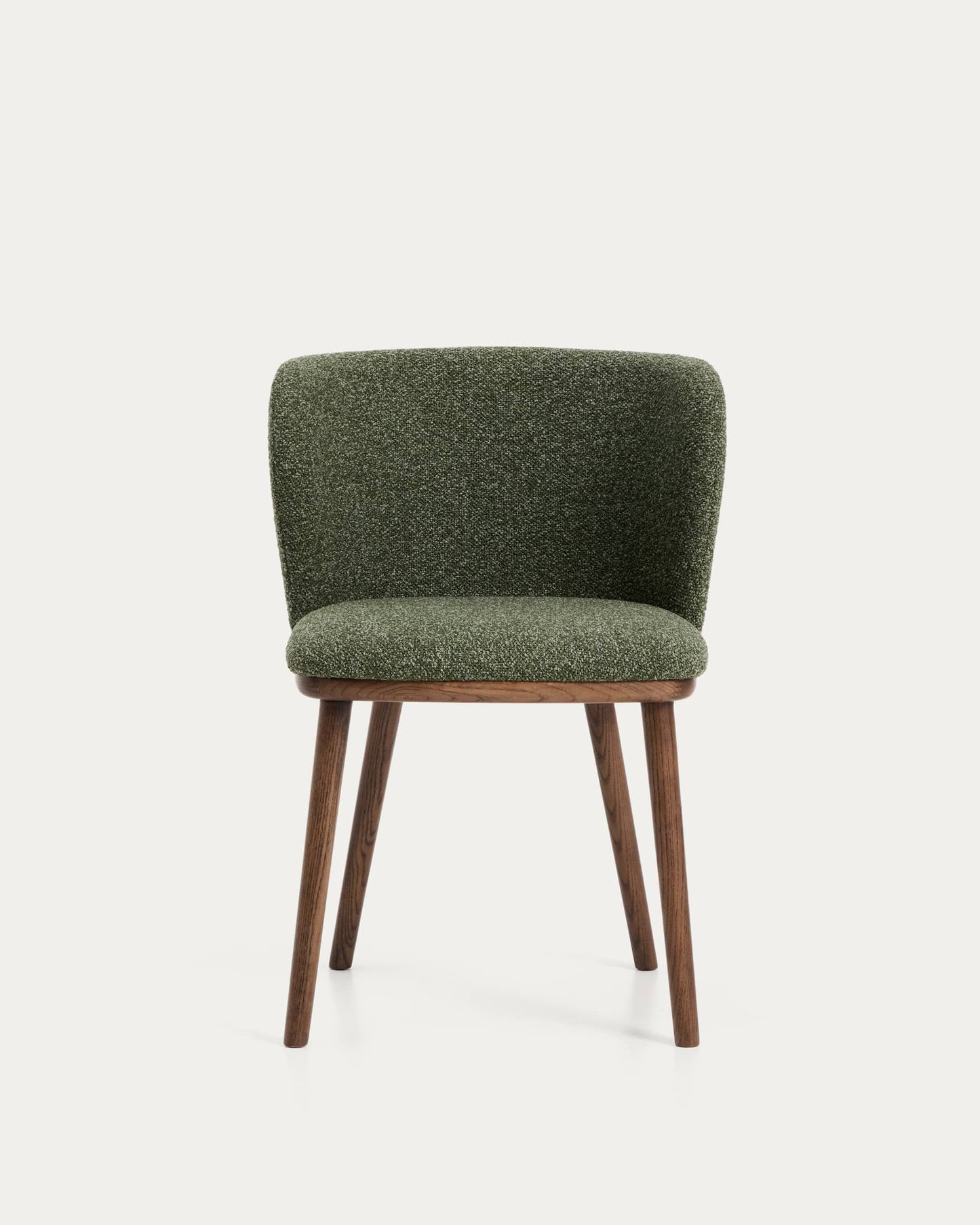Sedia Ciselia in ciniglia spessa verde scuro e gambe in legno massiccio di frassino con finitura noce
