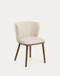 Sedia Ciselia in ciniglia beige e gambe in legno massiccio di frassino con finitura noce
